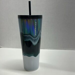 Starbucks Tumbler Cold Cup Wave Venti Iced Size Silver Dark Green White 24 oz